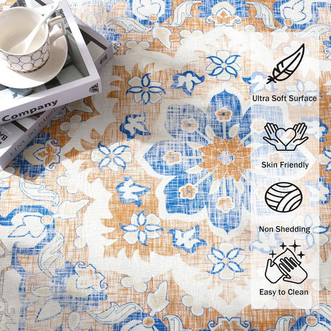 Topotdor Machine Washable Area Rug 9x12 Large Ultra - Thin Area Rugs with Non - Slip Backing Foldable Rugs for Living Room Bedroom Dining Room, Blue Orange - with Blue/Orange | Sold by Uncle Wiener's Wholesale