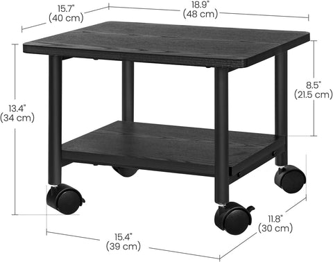 VASAGLE 2-tier printer stand with locking wheels front view
Industrial printer cart with wood and metal frame
Under-desk printer table with bottom storage shelf
Rolling printer stand with dual lock wheels
Compact office printer stand in workspace setup