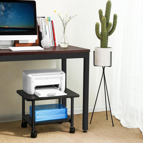 VASAGLE 2-tier printer stand with locking wheels front view
Industrial printer cart with wood and metal frame
Under-desk printer table with bottom storage shelf
Rolling printer stand with dual lock wheels
Compact office printer stand in workspace setup