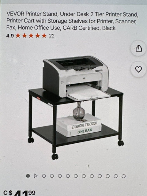 VASAGLE 2-tier printer stand with locking wheels front view
Industrial printer cart with wood and metal frame
Under-desk printer table with bottom storage shelf
Rolling printer stand with dual lock wheels
Compact office printer stand in workspace setup