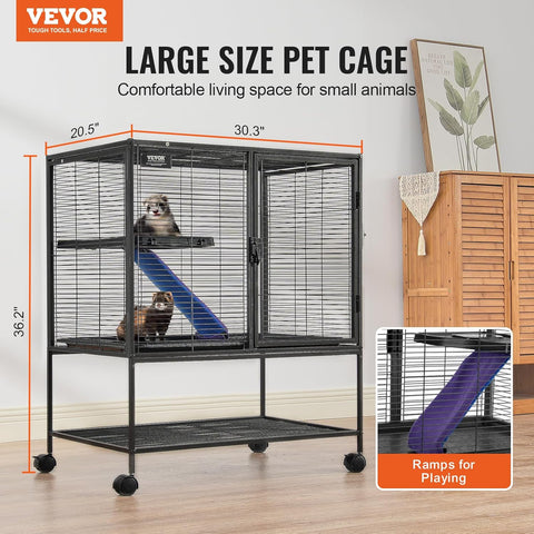 VEVOR 36" Rolling Metal Ferret Cage, Large 2 - Tier Critter Nation Cage, Small Animal Cage with Ramps & Tray, Easy to Set up for Pet Mice, Hamster, Guinea Pig, Chinchilla, Squirrel, Hedgehogs, Bunny - with black | Sold by Uncle Wiener's Wholesale