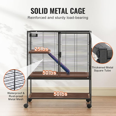 VEVOR 36" Rolling Metal Ferret Cage, Large 2 - Tier Critter Nation Cage, Small Animal Cage with Ramps & Tray, Easy to Set up for Pet Mice, Hamster, Guinea Pig, Chinchilla, Squirrel, Hedgehogs, Bunny - with black | Sold by Uncle Wiener's Wholesale