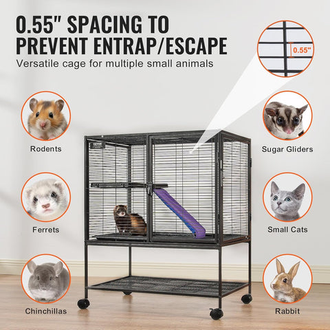 VEVOR 36" Rolling Metal Ferret Cage, Large 2 - Tier Critter Nation Cage, Small Animal Cage with Ramps & Tray, Easy to Set up for Pet Mice, Hamster, Guinea Pig, Chinchilla, Squirrel, Hedgehogs, Bunny - with black | Sold by Uncle Wiener's Wholesale