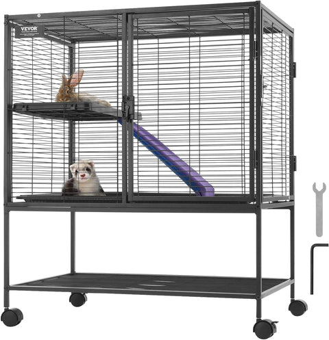 VEVOR 36" Rolling Metal Ferret Cage, Large 2 - Tier Critter Nation Cage, Small Animal Cage with Ramps & Tray, Easy to Set up for Pet Mice, Hamster, Guinea Pig, Chinchilla, Squirrel, Hedgehogs, Bunny - with black | Sold by Uncle Wiener's Wholesale