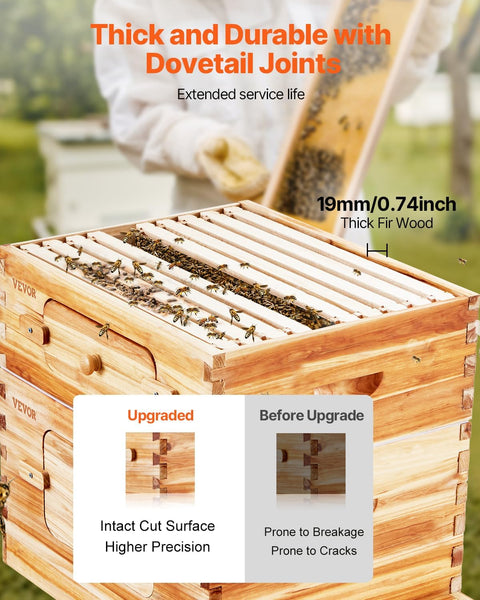VEVOR Bee Hive 20 Frame Bee Hives Starter Kit, Beeswax Coated Fir Wood, 1 Deep + 1 Medium Bee Boxes Langstroth Beehive Kit, Transparent Acrylic Windows with Foundations for Beginners Pro Beekeepers - with | Sold by Uncle Wiener's Wholesale
