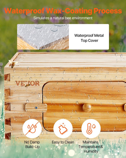 VEVOR Bee Hive 20 Frame Bee Hives Starter Kit, Beeswax Coated Fir Wood, 1 Deep + 1 Medium Bee Boxes Langstroth Beehive Kit, Transparent Acrylic Windows with Foundations for Beginners Pro Beekeepers - with | Sold by Uncle Wiener's Wholesale