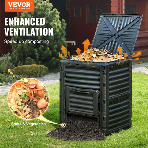 VEVOR Garden Compost Bin 80 Gallon, BPA Free Composter, Large Capacity Outdoor Composting Bin with Top Lid and Bottom Door, Easy Assembling, Lightweight, Fast Creation of Fertile Soil - with Black | Sold by Uncle Wiener's Wholesale