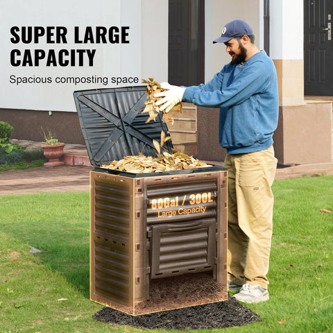 VEVOR Garden Compost Bin 80 Gallon, BPA Free Composter, Large Capacity Outdoor Composting Bin with Top Lid and Bottom Door, Easy Assembling, Lightweight, Fast Creation of Fertile Soil - with Black | Sold by Uncle Wiener's Wholesale