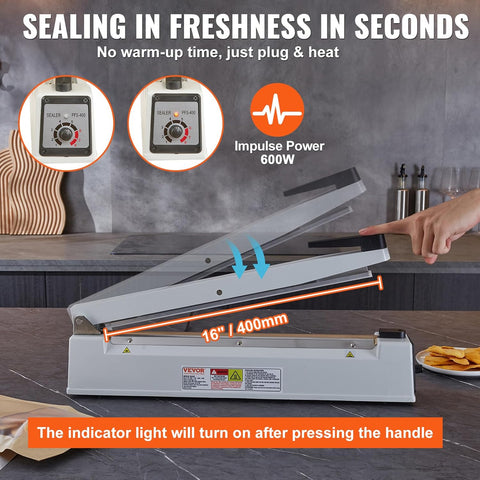 VEVOR Impulse Sealer 16 inch, Manual Heat Sealing Machine with Adjustable Heating Mode, Aluminum Shrink Wrap Bag Sealers for Plastic Mylar PE PP Bags, Portable Poly Bag Sealer with Extra Replace Kit - with | Sold by Uncle Wiener's Wholesale