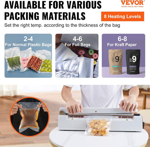 VEVOR Impulse Sealer 16 inch, Manual Heat Sealing Machine with Adjustable Heating Mode, Aluminum Shrink Wrap Bag Sealers for Plastic Mylar PE PP Bags, Portable Poly Bag Sealer with Extra Replace Kit - with | Sold by Uncle Wiener's Wholesale