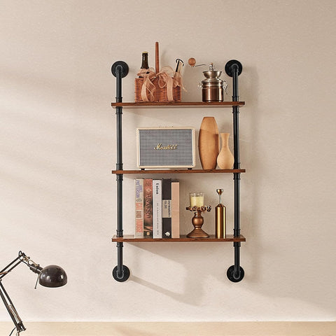 VEVOR Industrial Pipe Shelf, 3 Tier 24x7.87in, Wall - Mount Floating Rustic Wood Shelves Bracket Display Bookshelf, Storage Rack Sundries Holder for Kitchen Bedroom Bathroom Living Room, Black - with | Sold by Uncle Wiener's Wholesale