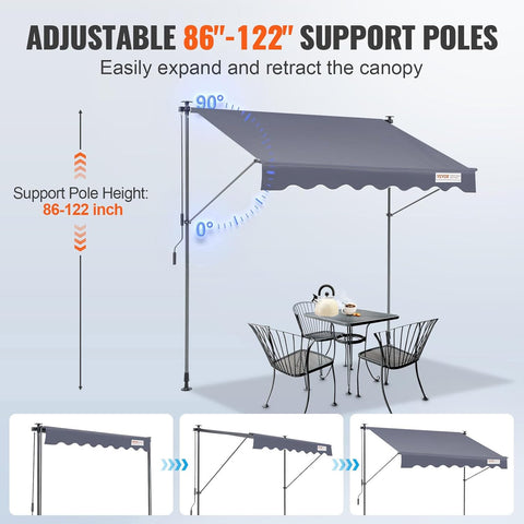 VEVOR Manual Retractable Awning, 118" Outdoor Retractable Patio Awning Sunshade Shelter, Adjustable Patio Door Window Awning Canopy with 39" Sun Shade Curtain for Backyard, Garden, Balcony - with | Sold by Uncle Wiener's Wholesale