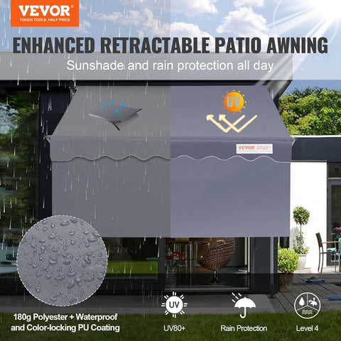 VEVOR Manual Retractable Awning, 118" Outdoor Retractable Patio Awning Sunshade Shelter, Adjustable Patio Door Window Awning Canopy with 39" Sun Shade Curtain for Backyard, Garden, Balcony - with | Sold by Uncle Wiener's Wholesale