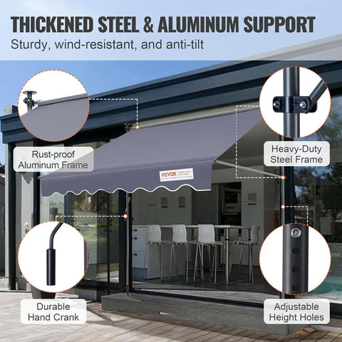 VEVOR Manual Retractable Awning, 118" Outdoor Retractable Patio Awning Sunshade Shelter, Adjustable Patio Door Window Awning Canopy with 39" Sun Shade Curtain for Backyard, Garden, Balcony - with | Sold by Uncle Wiener's Wholesale