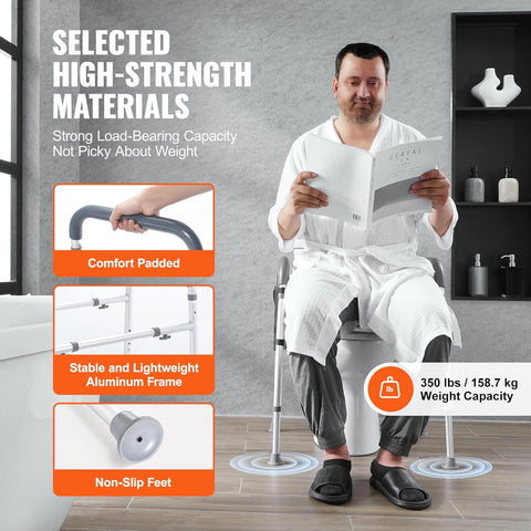 VEVOR raised toilet seat with aluminum frame and cushion
7-position adjustable toilet seat for seniors
Padded toilet riser with side storage bag
Height adjustable toilet aid for mobility support
VEVOR raised seat fits round and elongated toilets