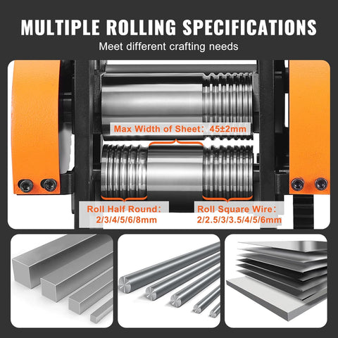 VEVOR Rolling Mill, 1.77"/45 mm Jewelry Rolling Mill Machine, 1: 2.4 Gear Ratio, 3 - in - 1 Multi - Function Rolling Mill, 0 - 6 mm Press Thickness for Metal Jewelry Making Sheet Square Wire Semicircle - with | Sold by Uncle Wiener's Wholesale