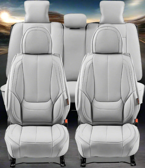 VEVOR universal full set car seat covers – front and rear
Faux leather seat covers for SUVs and trucks
Airbag-compatible car seat cover installation view
Universal fit car seat covers with storage pockets
Complete 13-piece car seat cover set in grey