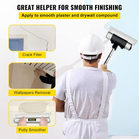 VEVOR Skimming Blade Set,10"+24"+32" Blades + 35" - 78" Extension Handle,European Stainless Steel Construction Knife, Aluminum Blade Profile Smoothing Knockdown Spatula for Gyprock/Drywall/Wall - Board - with Silver | Sold by Uncle Wiener's Wholesale