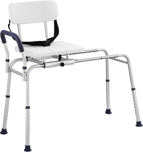 VEVOR Sliding Tub Transfer Bench, Height Adjustable Bathtub Transfer Bench with Cut - Out Seat, Reversible Backrest & Safety Belt, Non - Slip Shower Chair for Elderly Disabled Handicap, 400LBS Capacity - with | Sold by Uncle Wiener's Wholesale