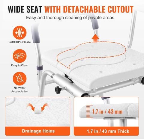 VEVOR Sliding Tub Transfer Bench, Height Adjustable Bathtub Transfer Bench with Cut - Out Seat, Reversible Backrest & Safety Belt, Non - Slip Shower Chair for Elderly Disabled Handicap, 400LBS Capacity - with | Sold by Uncle Wiener's Wholesale