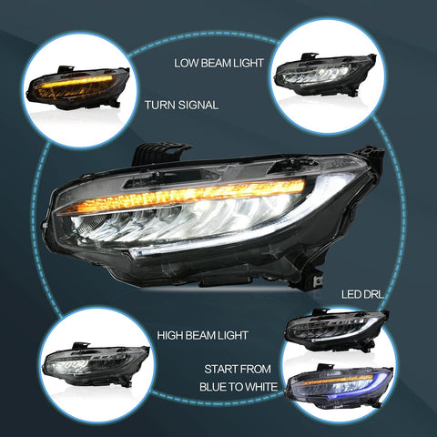 VLAND Headlight Assembly Fit for 2016 - 2021 10th Gen Honda Civic DRL with Startup Animation - with | Sold by Uncle Wiener's Wholesale