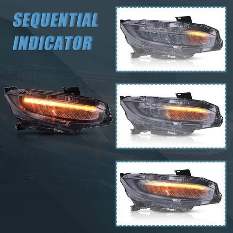 VLAND Headlight Assembly Fit for 2016 - 2021 10th Gen Honda Civic DRL with Startup Animation - with | Sold by Uncle Wiener's Wholesale
