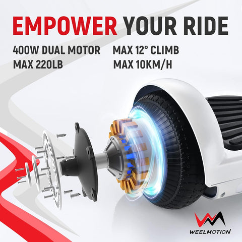 WEELMOTION Hoverboard with Music Speaker and LED Front Lights All Terrain 6.5" UL 2272 Certified Hoverboard with complimentary hover board bag, Two - Wheel Self Balancing scooter with Range up to 10 kms - with | Sold by Uncle Wiener's Wholesale