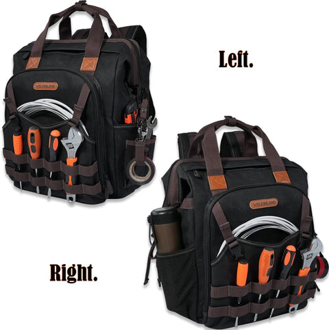 WELKINLAND 88 - Pockets Waxed - Canvas HAVC Tool Backpack,Heavy - Duty electrician tools backpack,Open - Top technician tool bag backpackTool backpack for construction, Black/Brown/Olive, Modern - with | Sold by Uncle Wiener's Wholesale