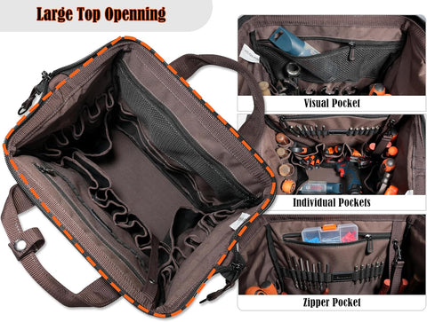 WELKINLAND 88 - Pockets Waxed - Canvas HAVC Tool Backpack,Heavy - Duty electrician tools backpack,Open - Top technician tool bag backpackTool backpack for construction, Black/Brown/Olive, Modern - with | Sold by Uncle Wiener's Wholesale