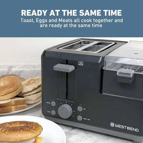 West Bend 78500 Breakfast Station Wide Slot Toaster with Removable Crumb Tray includes Meat and Vegetable Warming Tray with Egg Cooker and Poacher, 2 - Slice, Black - with | Sold by Uncle Wiener's Wholesale