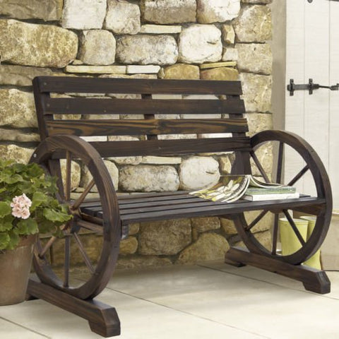 WGB61 NEW PATIO GARDEN WOODEN WAGON WHEEL BENCH - with | Sold by Uncle Wiener's Wholesale