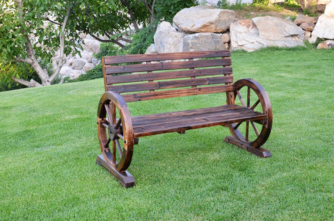 WGB61 NEW PATIO GARDEN WOODEN WAGON WHEEL BENCH - with | Sold by Uncle Wiener's Wholesale