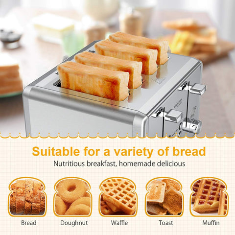 whall 4 Slice Touch Screen Toaster, Stainless Steel Toasters Digital Timer, Dual Control Panel Toasters,6 Shade Settings&6 Bread Types, Smart Wide Slots, Bagel, Cancel, Defrost,White - with White | Sold by Uncle Wiener's Wholesale