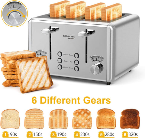 whall 4 Slice Touch Screen Toaster, Stainless Steel Toasters Digital Timer, Dual Control Panel Toasters,6 Shade Settings&6 Bread Types, Smart Wide Slots, Bagel, Cancel, Defrost,White - with White | Sold by Uncle Wiener's Wholesale