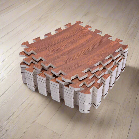 Wood Grain EVA Interlocking Floor Tile - Dark finish, puzzle edge design