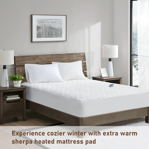 Woolrich Heated Mattress Pad Twin XL - Sherpa Electric Mattress Topper, Auto Shut Off, 5 Heat Levels Controller, Deep Elastic Pocket Up to 17" Mattress, UL Certified, Machine Washable, Twin XL White - with White | Sold by Uncle Wiener's Wholesale