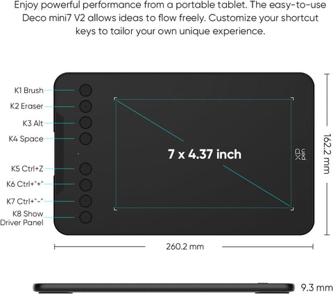 XPPen Updated Deco Mini7 V2 Drawing Tablet - 16384 Levels of Pressure Battery - Free Stylus, 7 x 4 OSU Drawing Pad, 8 Hotkeys for Digital Art, Teaching, Gaming Graphic Tablet for Chrome, PC, Mac, Android - with | Sold by Uncle Wiener's Wholesale
