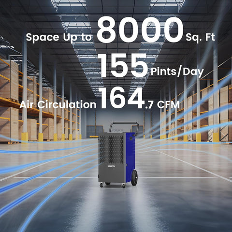 Yaufey 155 Pints Commercial Dehumidifier with Pump, for Basement up to 8000 Sq. Ft, Large Capacity Industrial Dehumidifier for Large Room with Intelligent Humidity Control - with Blue | Sold by Uncle Wiener's Wholesale