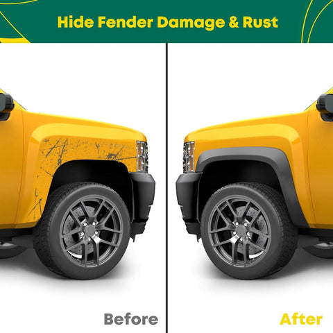 OE-style fender flares for Chevy Silverado – 4-piece set black finish
Chevy Silverado 1500 fender flares installed front and rear view
YHTAUTO factory-style truck fender flares with install kit
Durable polypropylene wheel well protector for Silverado
Installation hardware and parts for YHTAUTO Silverado fender flares