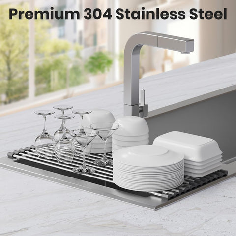 zzsbrm Roll Up Dish Drying Rack, Stainless Kitchen Accessories, Foldable Dish Rack, Anti - Slip Design Sink Counter Storage, Over The Sink Dish Rack, Stainless Steel, (21" x 9.1") Black - with | Sold by Uncle Wiener's Wholesale