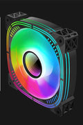 120mm ARGB case fan with multicolor RGB lighting
Side view of black frame 120mm ARGB fan
Fan with vivid RGB lights powered on
Rear connector side of 6-pin ARGB PC fan
