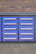 Red 7FT tool bench with drawers – front view

Blue tool chest storage drawers – side view

Stainless steel workbench close-up

Organized industrial tool station

Drawer slides and top workspace detail