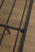 Top view of full-size platform bed frame with strong metal slats