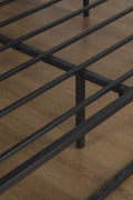 Top view of full-size platform bed frame with strong metal slats