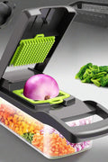 15-in-1 vegetable chopper and slicer set with container and blades
Multifunctional mandoline cutter set for meal prep
Kitchen dicer tool with peeler and interchangeable stainless steel blades