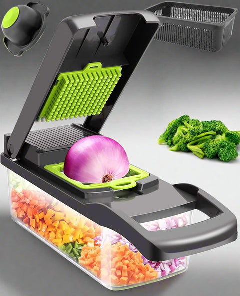 15-in-1 vegetable chopper and slicer set with container and blades
Multifunctional mandoline cutter set for meal prep
Kitchen dicer tool with peeler and interchangeable stainless steel blades