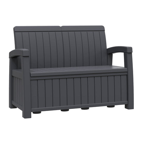 185 L Outdoor Patio Storage Bench – Gray Resin Deck Box Seat (600 lb Capacity) - with | Sold by Uncle Wiener's Wholesale