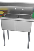 2 Compartment NSF Stainless Steel Prep Sink with Drainboard – 14" x 16" Bowls – Commercial Kitchen Sink 2C14161 - with | Sold by Uncle Wiener's Wholesale