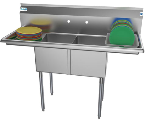 2 Compartment NSF Stainless Steel Prep Sink with Drainboard – 14" x 16" Bowls – Commercial Kitchen Sink 2C14161 - with | Sold by Uncle Wiener's Wholesale