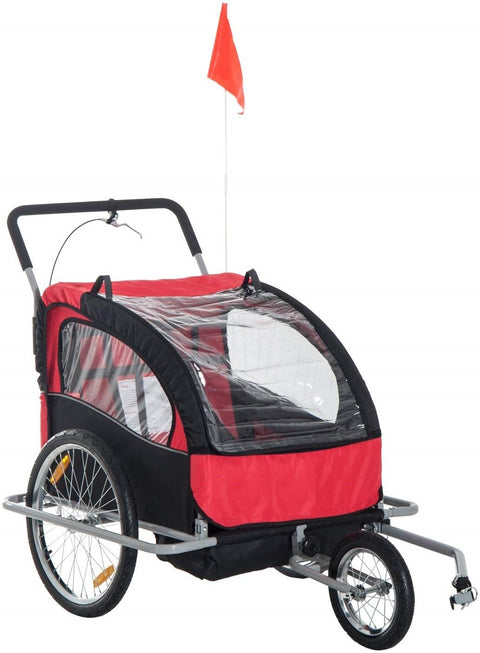 2 - in - 1 Bike Trailer & Jogger Stroller for 2 Kids – Baby Carrier with Canopy, Safety Harness, Storage – Model BT0003 - with | Sold by Uncle Wiener's Wholesale